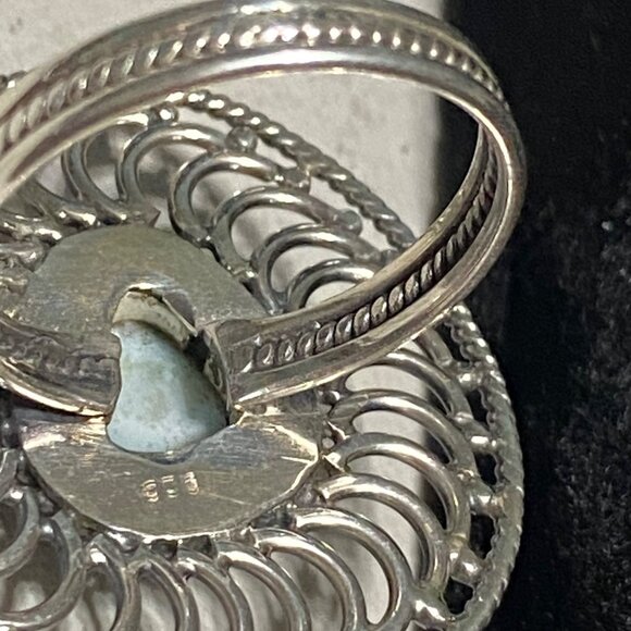 Ring Size 9 Larimar Circular Wave Design Sterling Silver Stamped 925 Vintage Jew - Picture 10 of 12